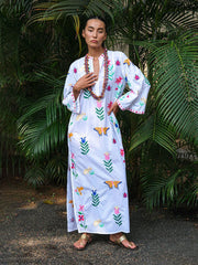 Blue Opal Kaftan W/ Mexican Embroidery