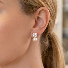 Emerald Cut CZ & Pearl Earrings
