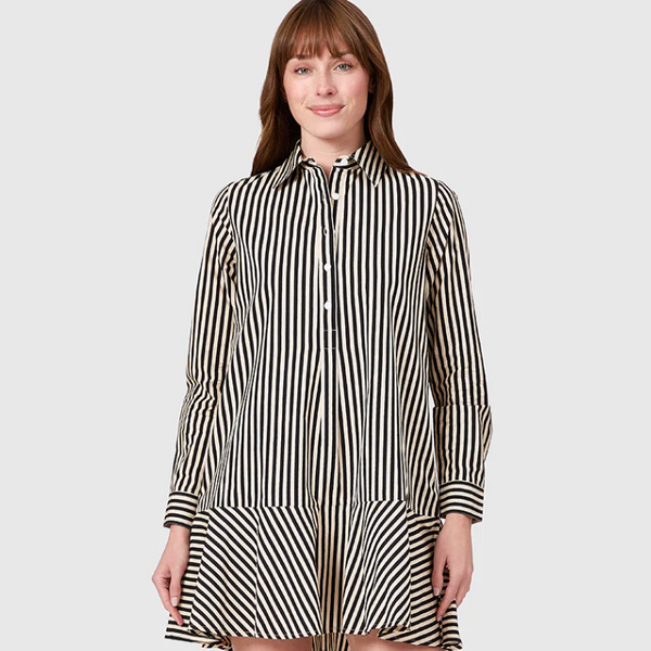 Polly Dress in Ganache Pinstripe