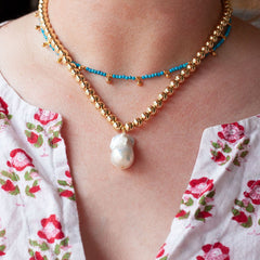 Gold Fill Bead & Baroque Pearl Necklace