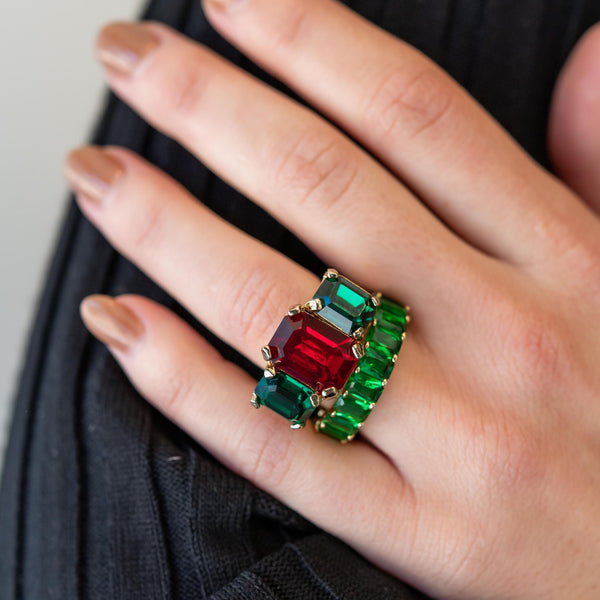 Ruby & Emerald Emerald Cut Ring